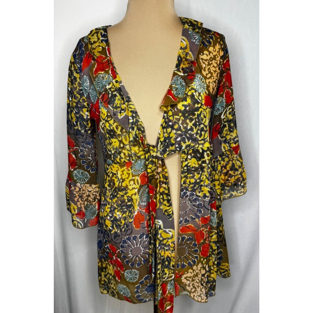 CAbi Womens Small Shakespeare Floral Kimono Cardigan 3/4 Sleeve Sheer Boho 360